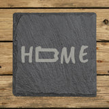 Pennsylvania square slate coaster engraved with HOME using the state outline as the letter O