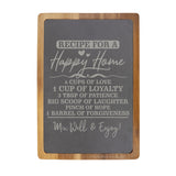 "Recipe for a Happy Home" Acacia & Slate Cutting Board - Laser Engraved