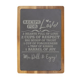 "Recipe for Love" Acacia & Slate Cutting Board - Laser Engraved