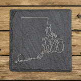 Rhode Island square slate coaster engraved with a clean state outline