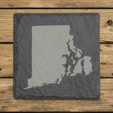 Rhode Island square slate coaster with the full state shape engraved