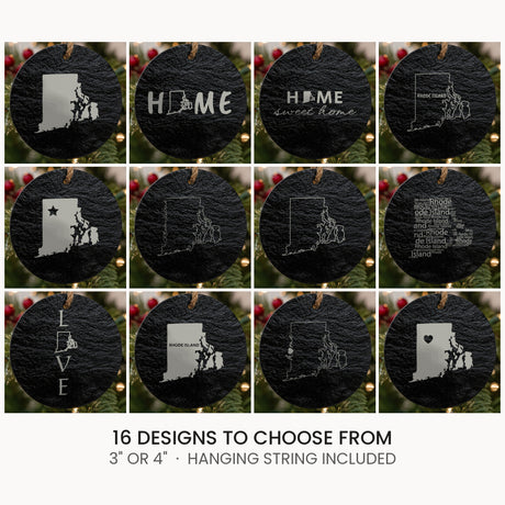 Rhode Island slate Christmas ornament, laser engraved natural stone
