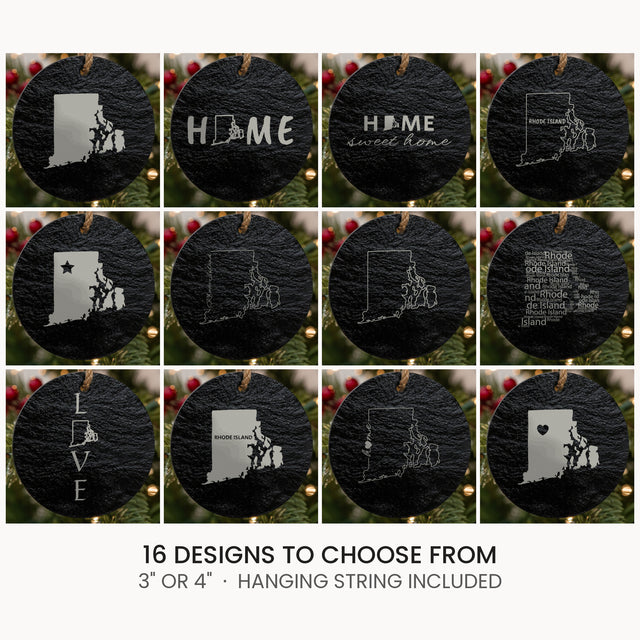 Rhode Island slate Christmas ornament, laser engraved natural stone
