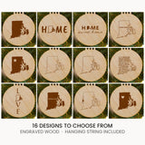 Rhode Island wood Christmas ornament, laser engraved natural wood