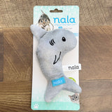 Nala Simon the Shark gray plush cat toy on its packaging card