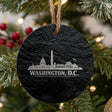 Washington, DC skyline engraved on a round slate Christmas ornament