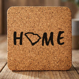 South Carolina square cork coaster engraved with HOME using the state outline as the letter O