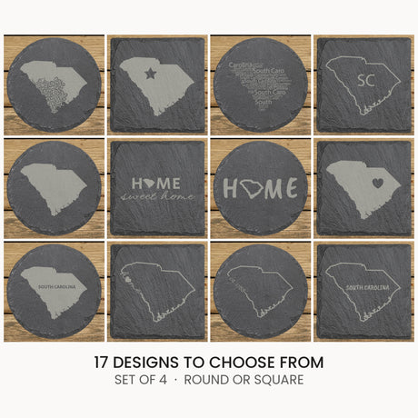 South Carolina slate coaster set, laser engraved natural stone