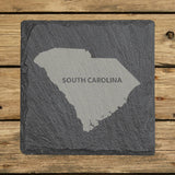 South Carolina square slate coaster engraved with the state shape and SOUTH CAROLINA in bold lettering