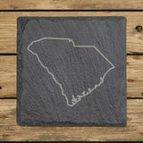 South Carolina square slate coaster engraved with a clean state outline