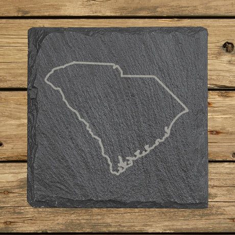 South Carolina square slate coaster engraved with a clean state outline