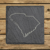 South Carolina square slate coaster engraved with the state outline and est. 1788