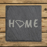 South Carolina square slate coaster engraved with HOME using the state outline as the letter O