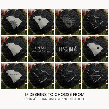 South Carolina slate Christmas ornament, laser engraved natural stone
