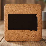 South Dakota square cork coaster with the full state shape engraved