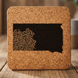 South Dakota square cork coaster engraved with the state shape in ornate floral scrollwork