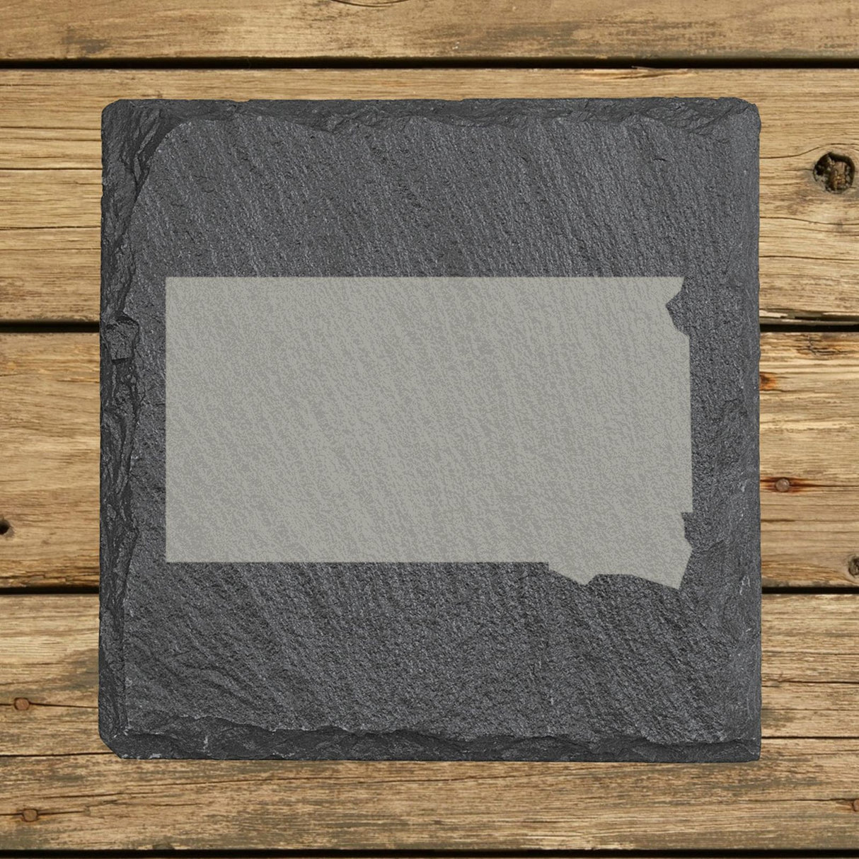 South Dakota square slate coaster with the full state shape engraved