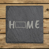 South Dakota square slate coaster engraved with HOME using the state outline as the letter O