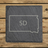 South Dakota square slate coaster engraved with the state outline and SD initials