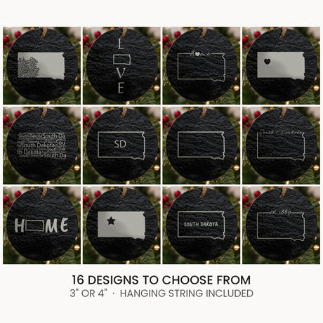 South Dakota slate Christmas ornament, laser engraved natural stone