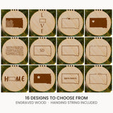 South Dakota wood Christmas ornament, laser engraved natural wood