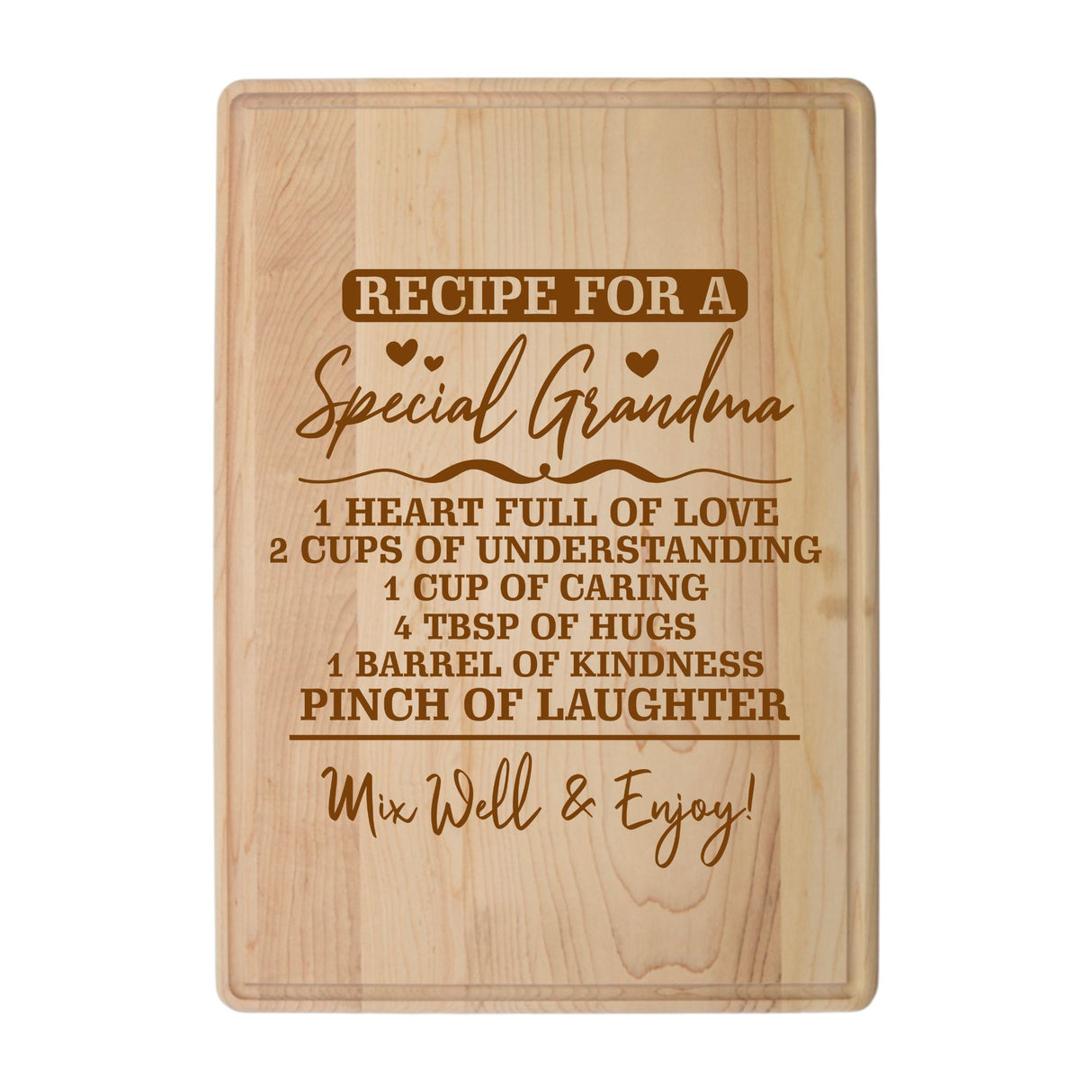 Laser Engraved Maple Cutting Board – "Recipe for a Special Grandma" Design