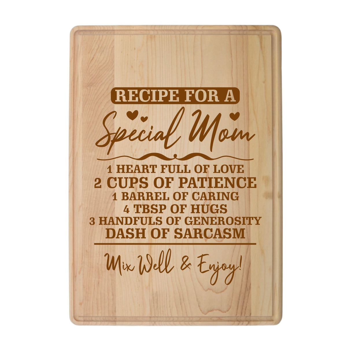 Laser Engraved Maple Cutting Board – "Recipe for a Special Mom" Design