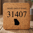 Square cork coaster laser engraved with a custom zip code design
