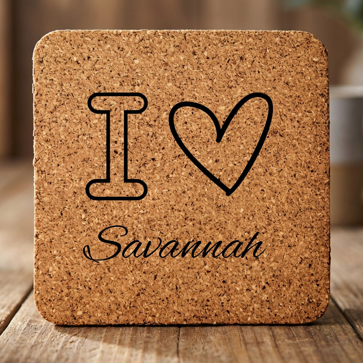 Square cork coaster laser engraved with a custom zip code design