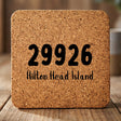 Square cork coaster laser engraved with a custom zip code design