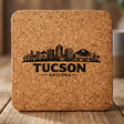Square cork coaster laser engraved with the Tucson, Arizona skyline