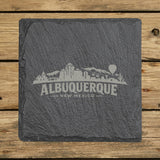 Square slate coaster laser engraved with the Albuquerque, New Mexico skyline