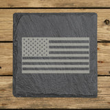 Square slate coaster laser engraved with an American flag, classic design