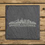 Square slate coaster laser engraved with the Anaheim, California skyline