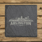 Square slate coaster laser engraved with the Arlington, Texas skyline