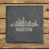 Square slate coaster laser engraved with the Austin, Texas skyline