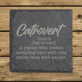 Square slate coaster laser engraved with the Catrovert definition