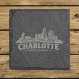 Square slate coaster laser engraved with the Charlotte, North Carolina skyline