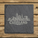Square slate coaster laser engraved with the Cleveland, Ohio skyline