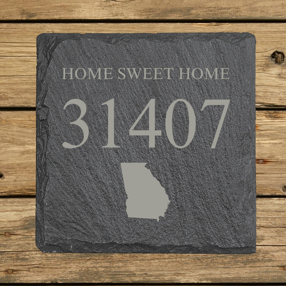 Square slate coaster laser engraved with a custom zip code design