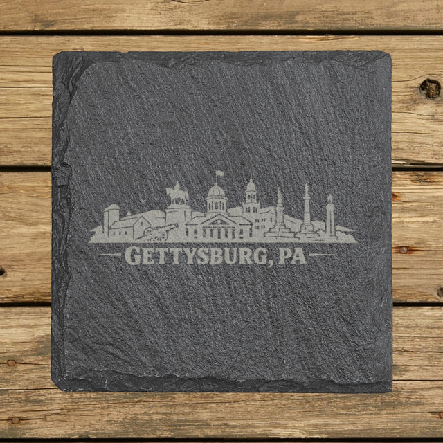 Square slate coaster laser engraved with the Gettysburg, Pennsylvania skyline