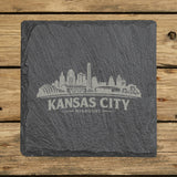 Square slate coaster laser engraved with the Kansas City, Missouri skyline