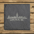 Square slate coaster laser engraved with the Lincoln, Nebraska skyline