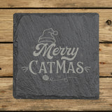 Square slate coaster laser engraved with "Merry Catmas"