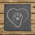 Square slate coaster laser engraved with "Paw in Heart"