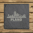 Square slate coaster laser engraved with the Plano, Texas skyline