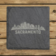 Square slate coaster laser engraved with the Sacramento, California skyline