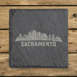 Square slate coaster laser engraved with the Sacramento, California skyline