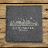 Square slate coaster laser engraved with the Scottsdale, Arizona skyline