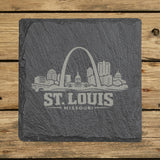 Square slate coaster laser engraved with the St. Louis, Missouri skyline